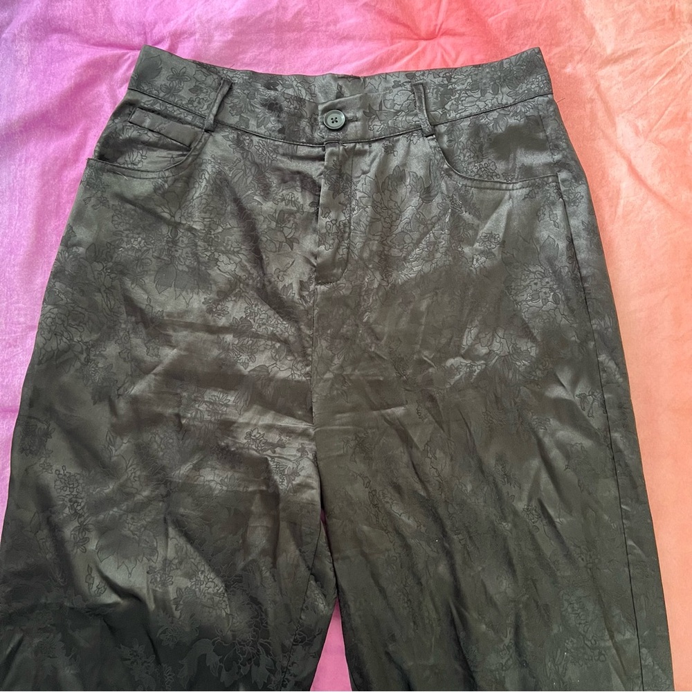 Black Floral Patterned Pants
